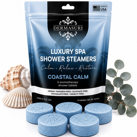 coastal shower steamers, ocean inspired shower steamers, aromatherapy shower bombs, relaxing shower steamers, spa shower tablets, self care shower products, luxury shower steamers, shower melts for women, vegan shower steamers, clean scent shower steamers, spa gifts for women