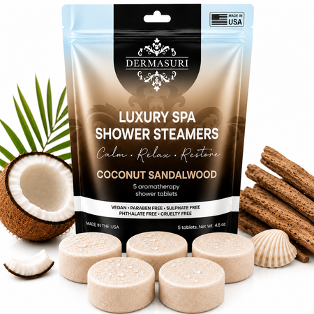 coconut sandalwood shower steamers, aromatherapy shower steamers, shower bombs for women, spa shower tablets, self care gifts for women, relaxing shower steamers, luxury shower steamers, shower aromatherapy tablets, spa gifts for women, vegan shower steamers, shower melts aromatherapy, sandalwood shower steamers