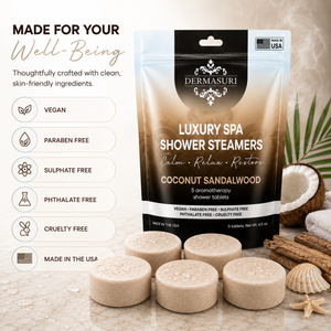 Coconut Sandalwood Shower Steamers for a Calming Spa Shower | Dermasuri